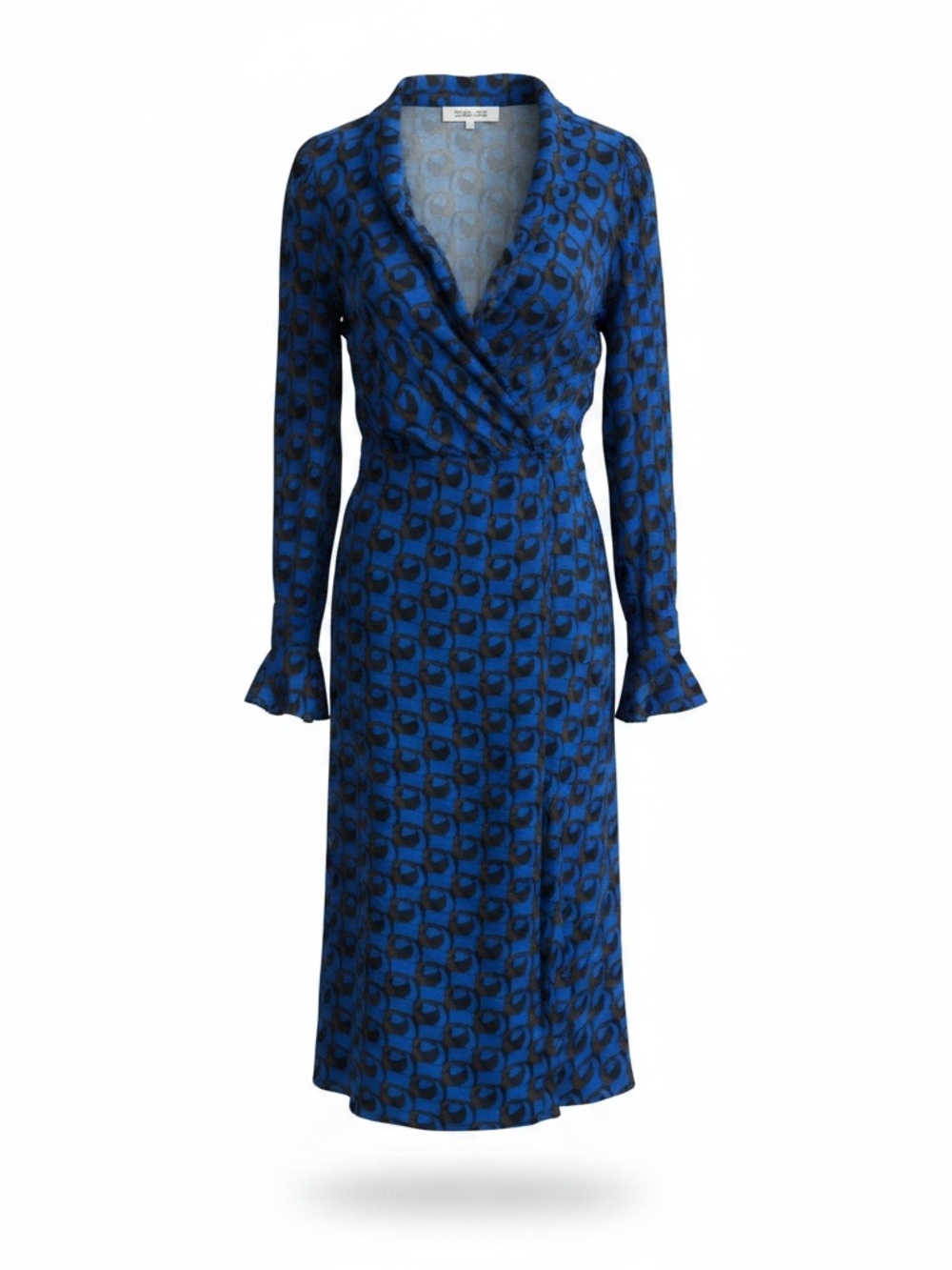 Diane Von Furstenberg Royal Blue & Black Long Sleeve Wrap Dress